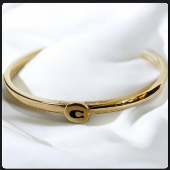 Coach Signature Hinged Bangle Bracelet Gold Toned Signature “C” Hinged - Picture 1 of 4